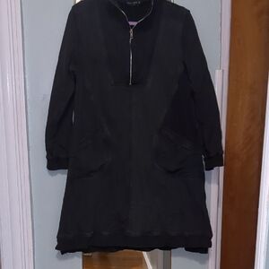 Black French Terry Sweatshirt Dress with Pockets, XL